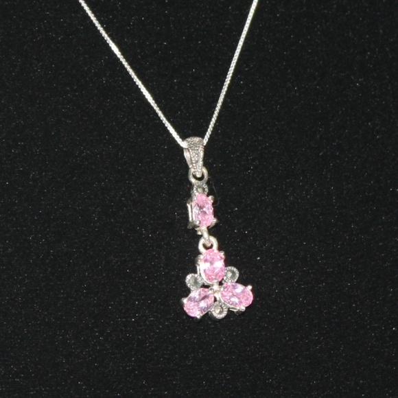 Sterling silver pink ice and marcasite necklace - Picture 4 of 5